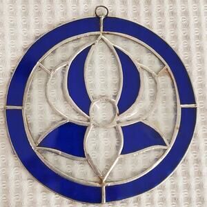 Suncatcher Stained Glass 10.25" Blue, Clear & Light Gray Round Handmade